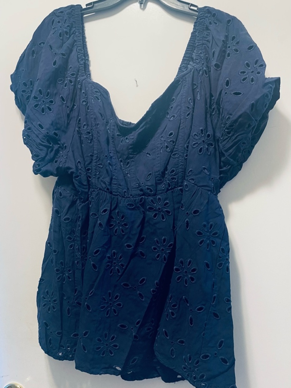 Torrid Navy Eyelet Puff Sleeve Women's Top